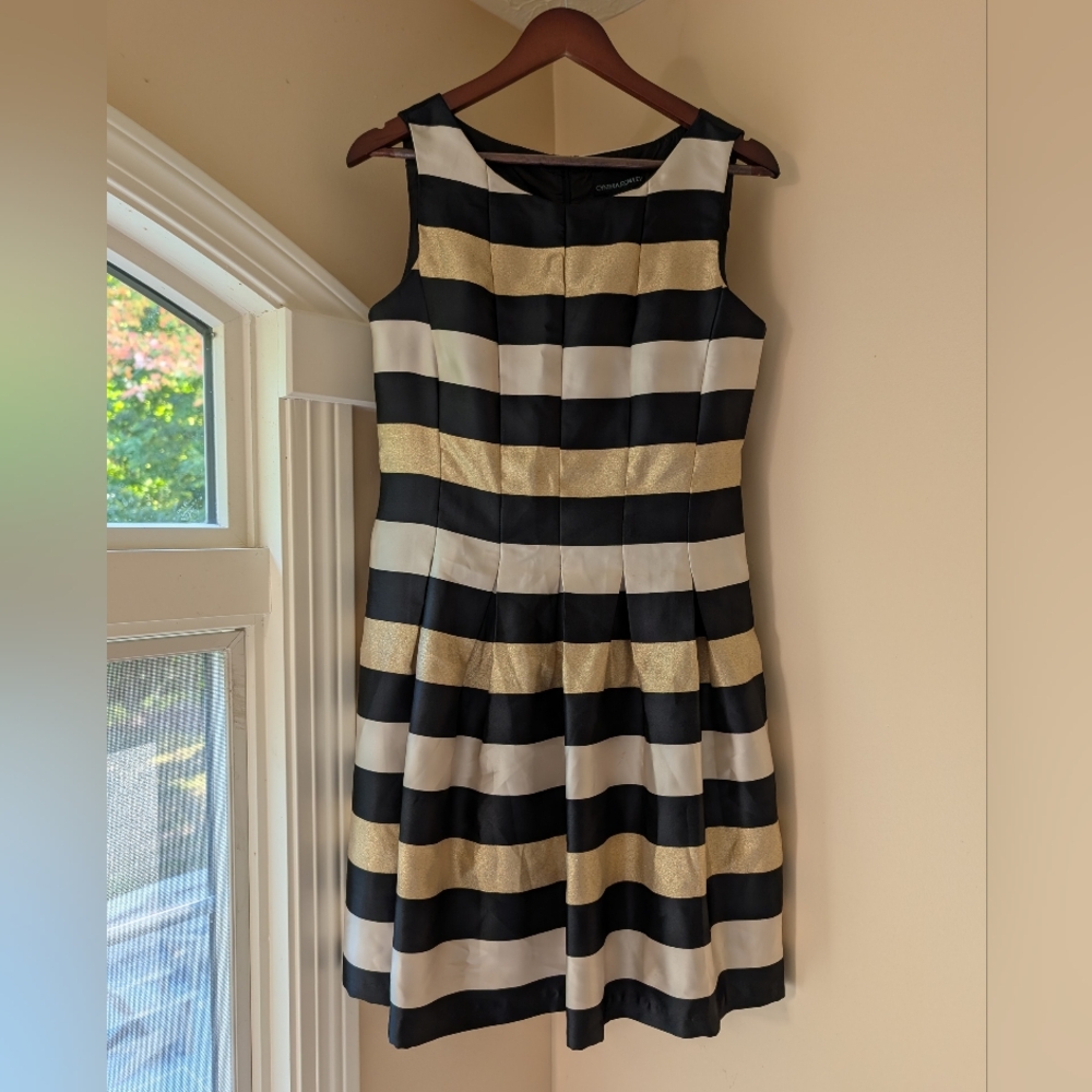 Cynthia Rowley Black and Gold Striped Dress